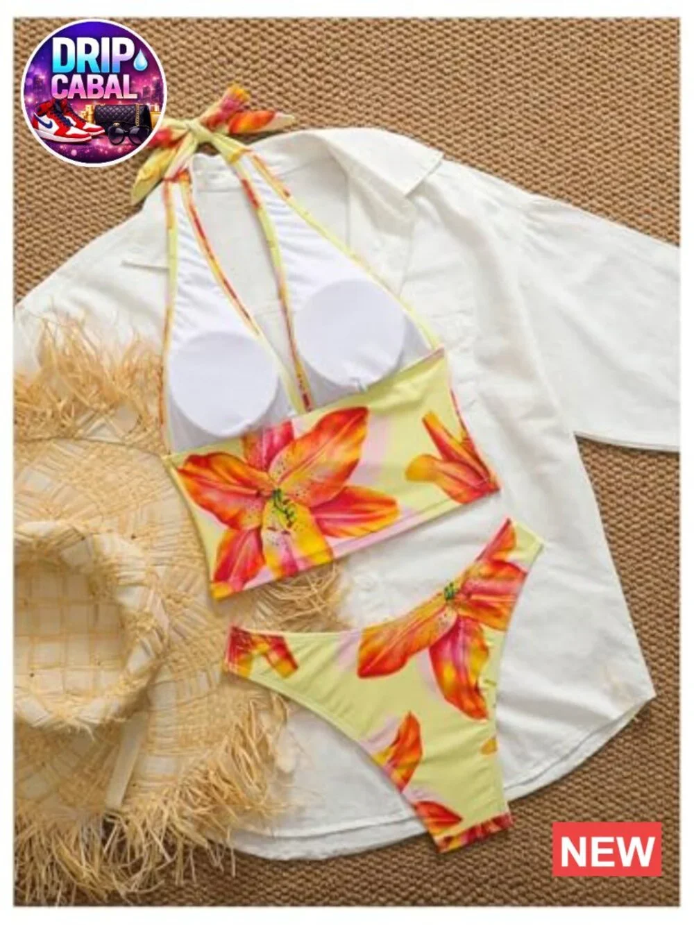 Women's 2 Piece Tankini Set Floral Print Halter V Neck Tie Back Bathing Suits